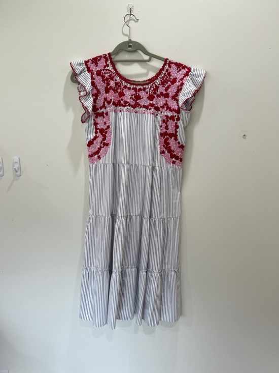 emilia collection Dresses & Skirts - Emilia Collection striped tiered dress with pink and red embroidery